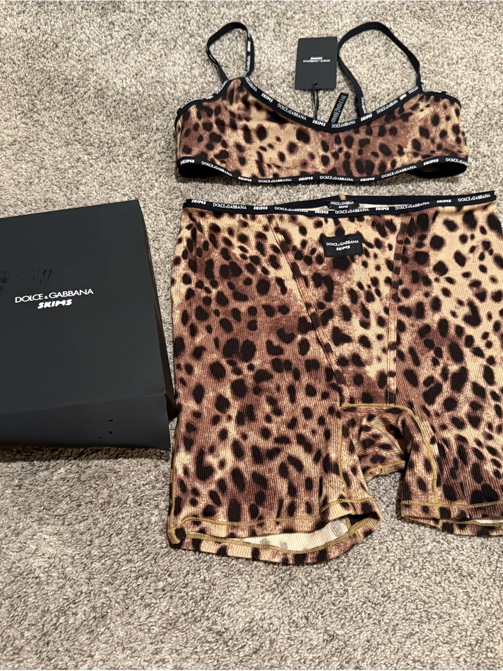 Dolce & Gabbana Leopard Print Bralette and High-Waist Shorts - Brown/Black